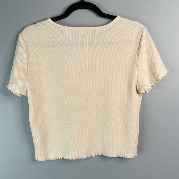 AMERICAN EAGLE Waffle Knit T-Shirt Nude Lettuce Hem Short Sleeves Crewneck L - Picture 6 of 11
